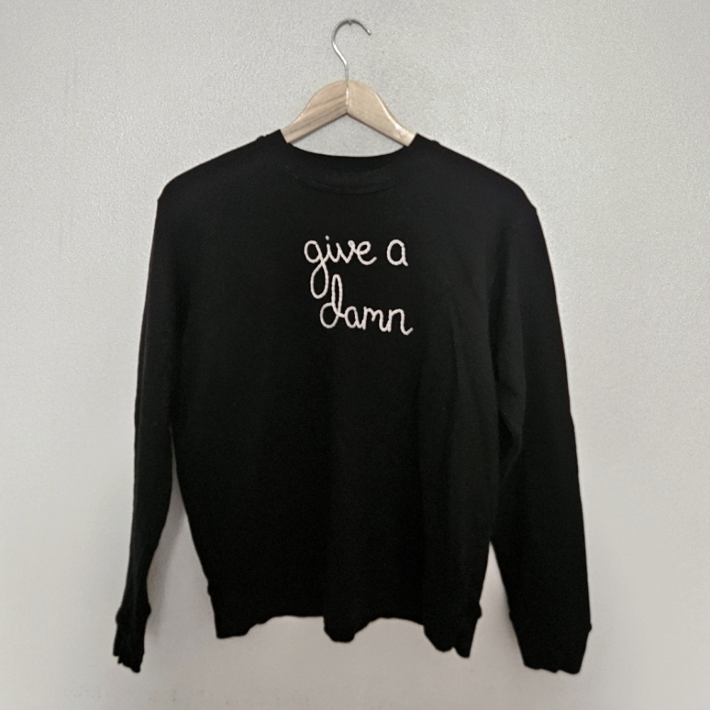 Lingua Franca X Stateside Embroidered Give A Damn Sweatshirt Black Cotton Large